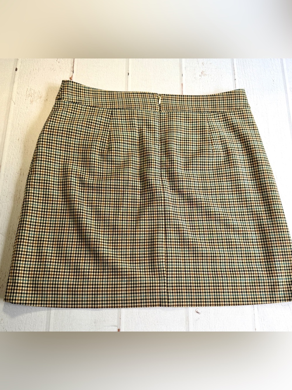 LOFT Plaid Mini Skirt Size 10 Brown Tan Blue Preppy Academia Fall A-Line - Picture 7 of 8